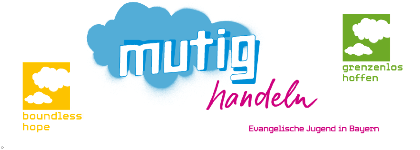 Logo Evangelische Jugend in Bayern #grenzenloshoffen #mutighandeln #boundless hope
