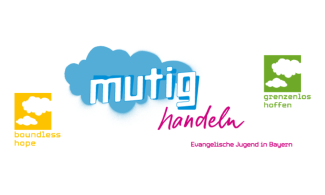 Logo Evangelische Jugend in Bayern #grenzenloshoffen #mutighandeln #boundless hope